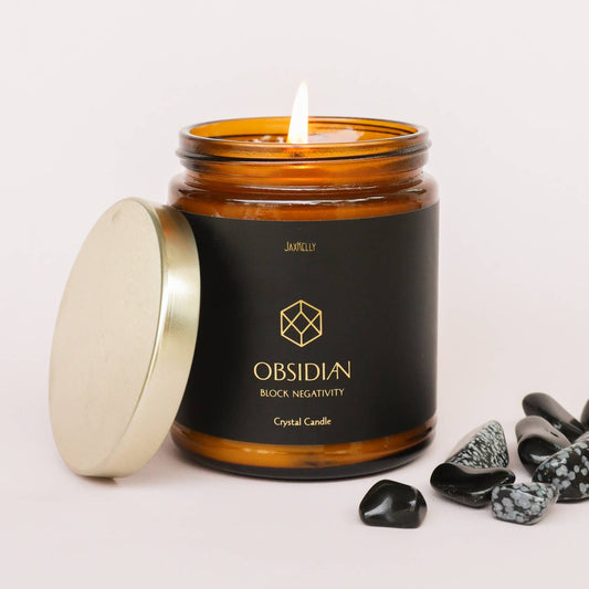 Amber Crystal Candle - Obsidian (9oz)