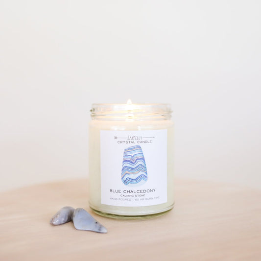 9oz Blue Chalcedony Crystal Candle