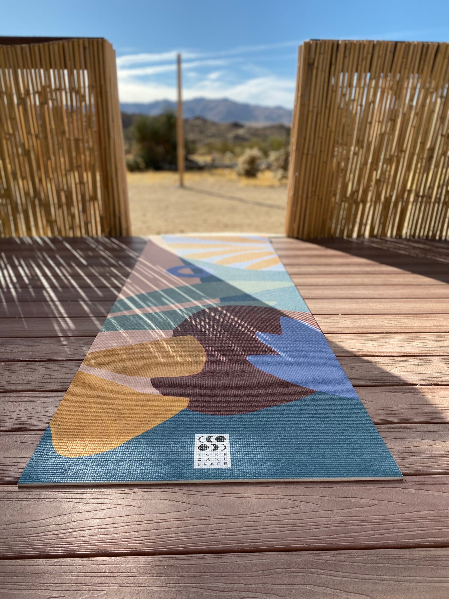 Yoga Mat On Deck With Tropical Leaf Design